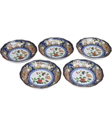 Amazon.co.jp: 林九郎窯 古伊万里風 青海波地紋雪輪 銘々皿5枚組